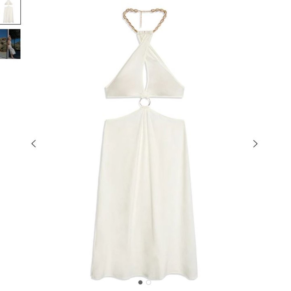 SHELL CHAIN HALTER LINEN MIDI DRESS
